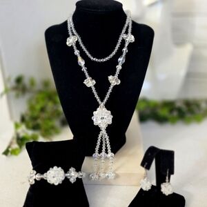 Stunning Clear AB Crystal Necklace Bracelet and Earrings Set